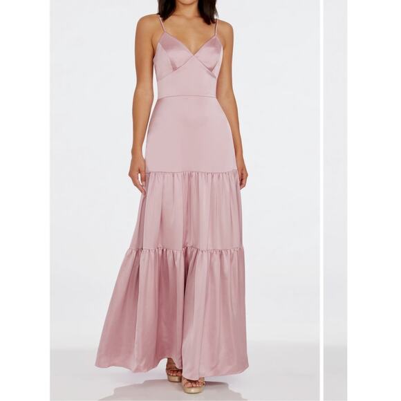 Dress the population tess tiered satin down rose canyon size small - Picture 4 of 12